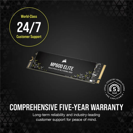 Corsair MP600 ELITE 2TB Gen4 PCIe x4 NVMe M.2 SSD (no heatsink); Read Up To 7000MB/s; Write up to 6500MB/s