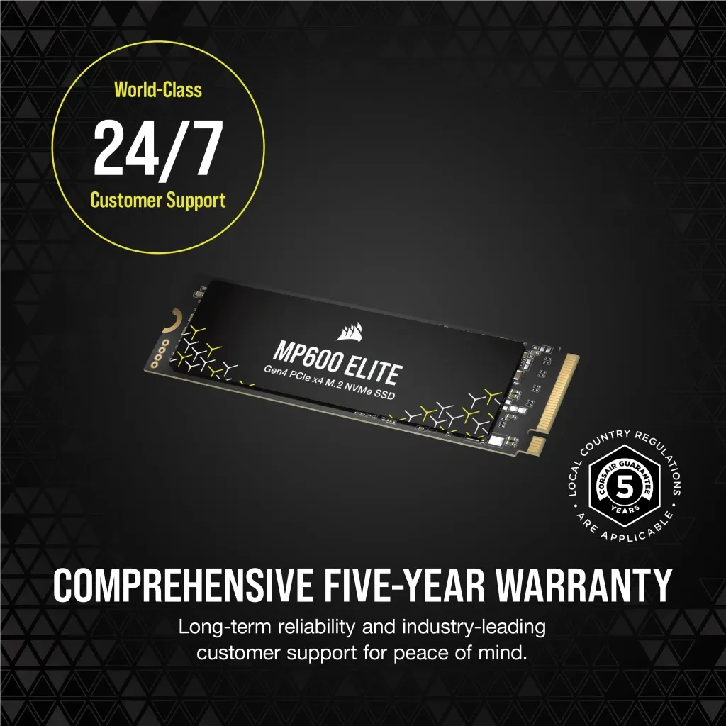 Corsair MP600 ELITE 2TB Gen4 PCIe x4 NVMe M.2 SSD (no heatsink); Read Up To 7000MB/s; Write up to 6500MB/s