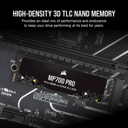 Corsair MP700 PRO 1TB M.2 NVMe PCIe Gen. 5 x4 SSD (no heatsink); Read Up To 11 700MB/s; Write up to 9600MB/s