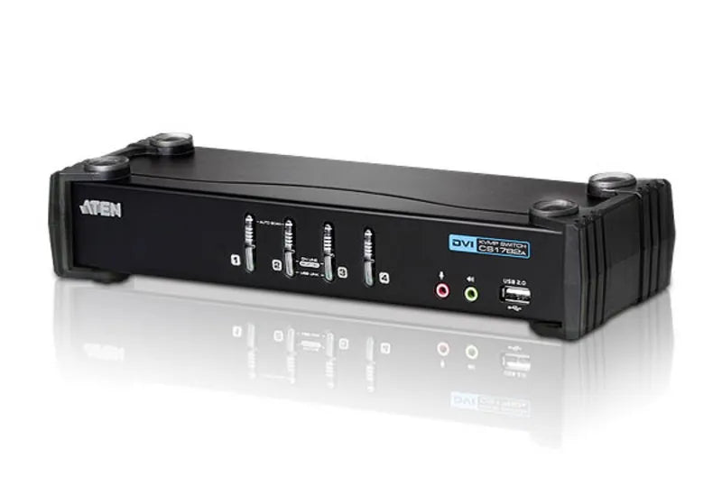 ATEN 4-Port USB2.0 DVI/Audio KVMP Switch/W/(US/EU/OUT) ADP. ATEN; Cables Included