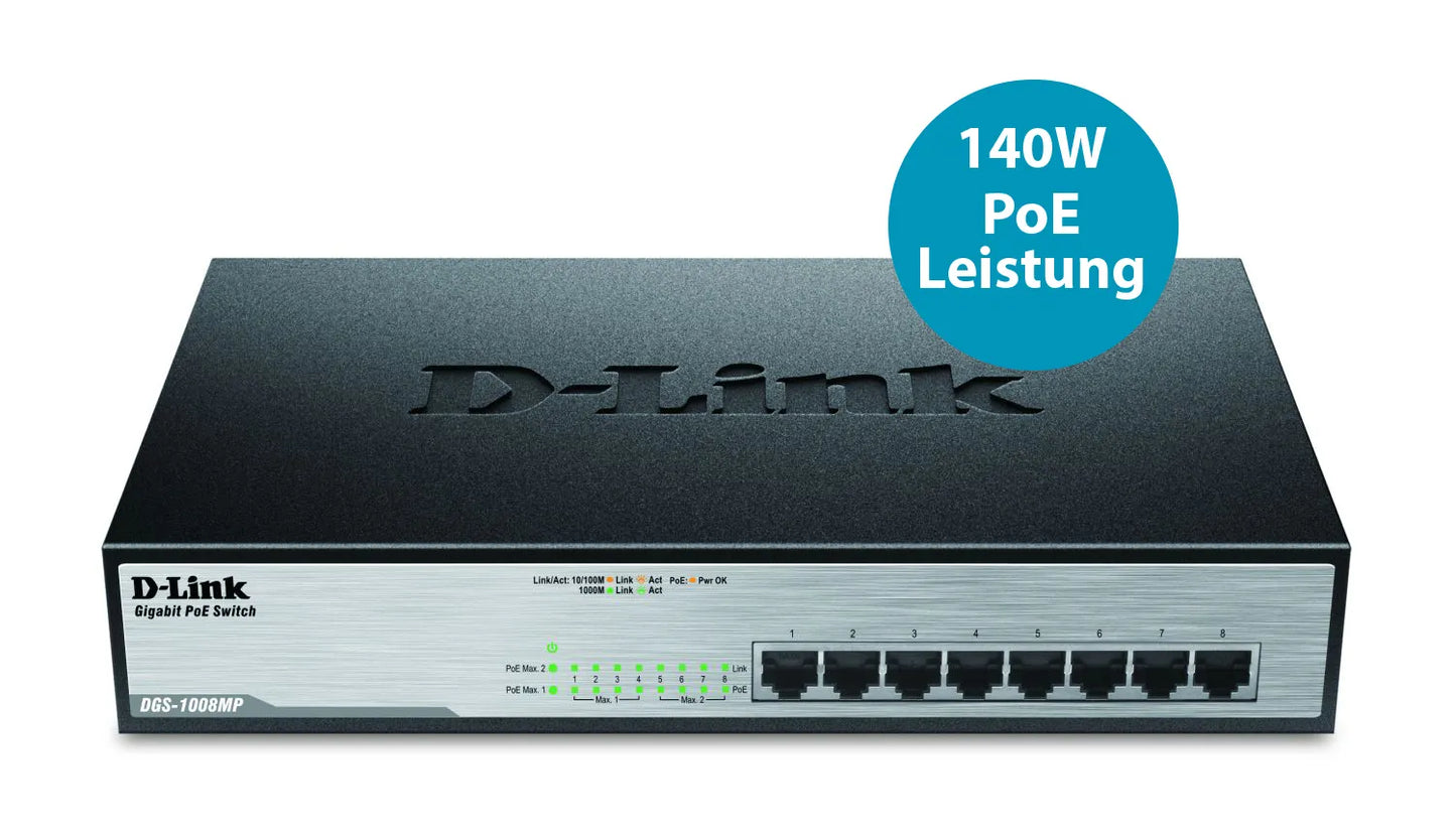 D-Link 8-Ports 10/100/1000Mbps Unmanaged Gigabit Switch (Metal Case; 8 x POE ports)