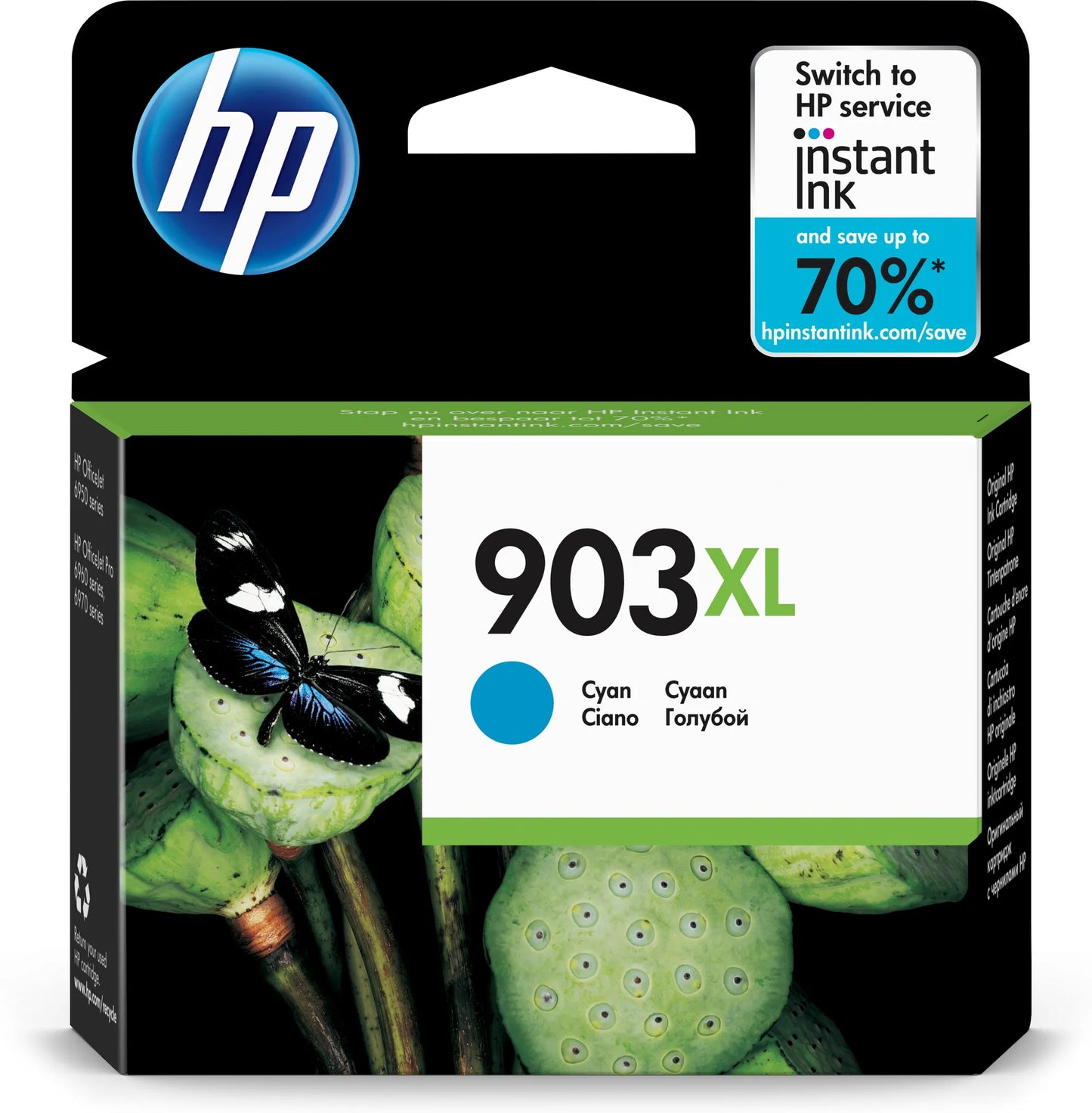 HP 903XL High Yield Cyan Original Ink Cartridge;~825 pages. (HP OfficeJet 6950/6960/6970 series (HP 907 NOT for 6950).