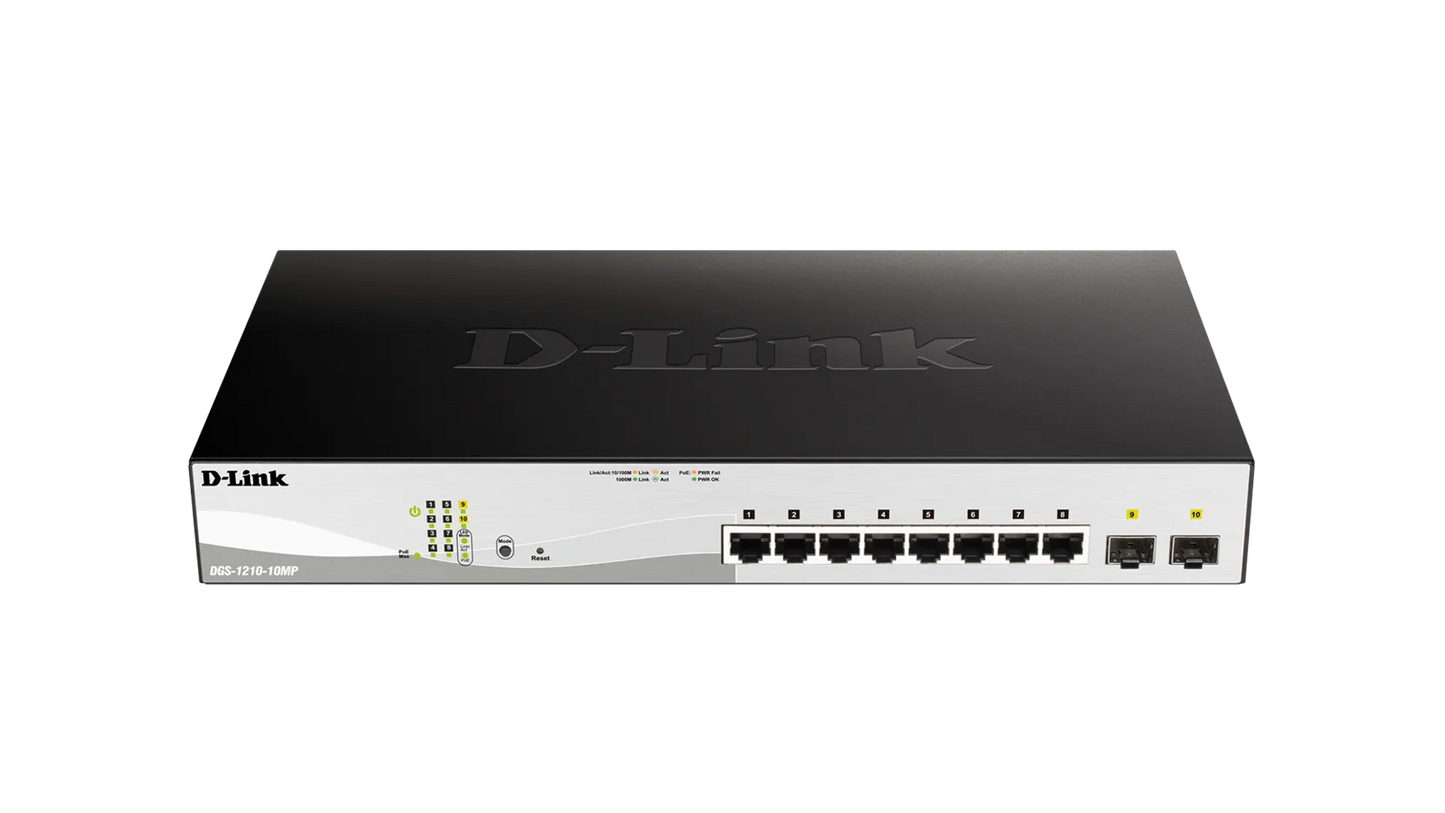 D-LINK 8-ports 10/100/1000Base-T PoE Smart Switch plus 2 SFP ports - 130W PoE budget