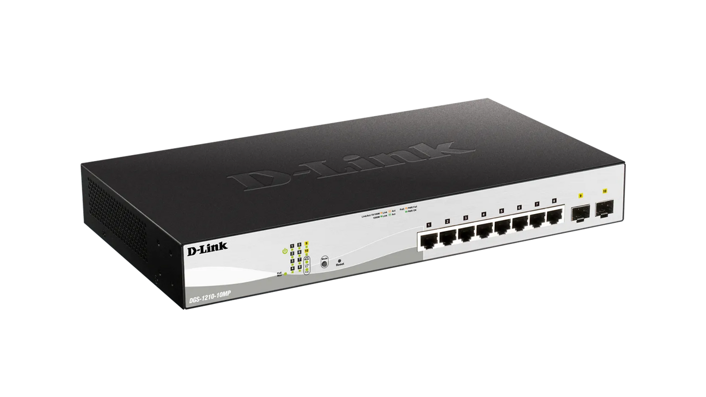 D-LINK 8-ports 10/100/1000Base-T PoE Smart Switch plus 2 SFP ports - 130W PoE budget