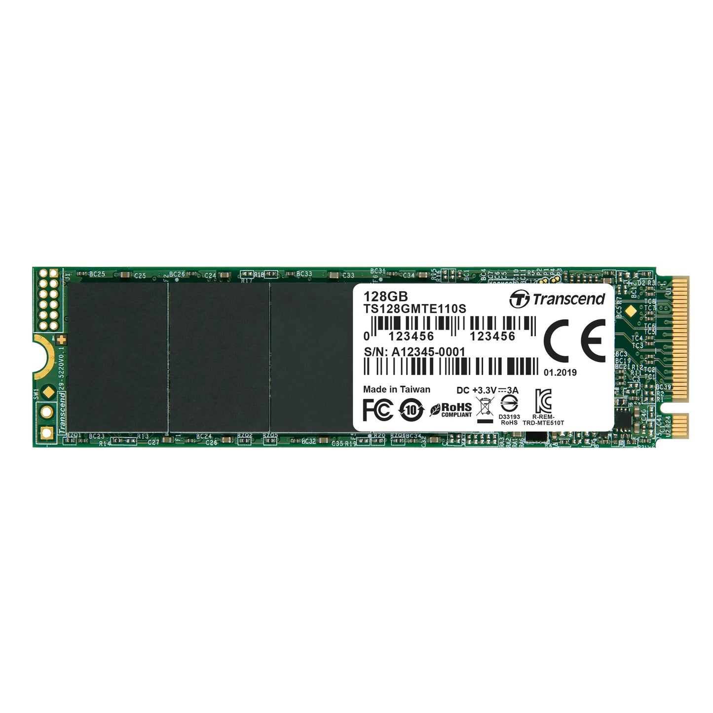 TRANSCEND 128GB MTE110S PCI-E GEN 3x4 M.2 2280 SSD 3D TLC - 1500 MB/s Read 550 MB/s Write - 50 TBW