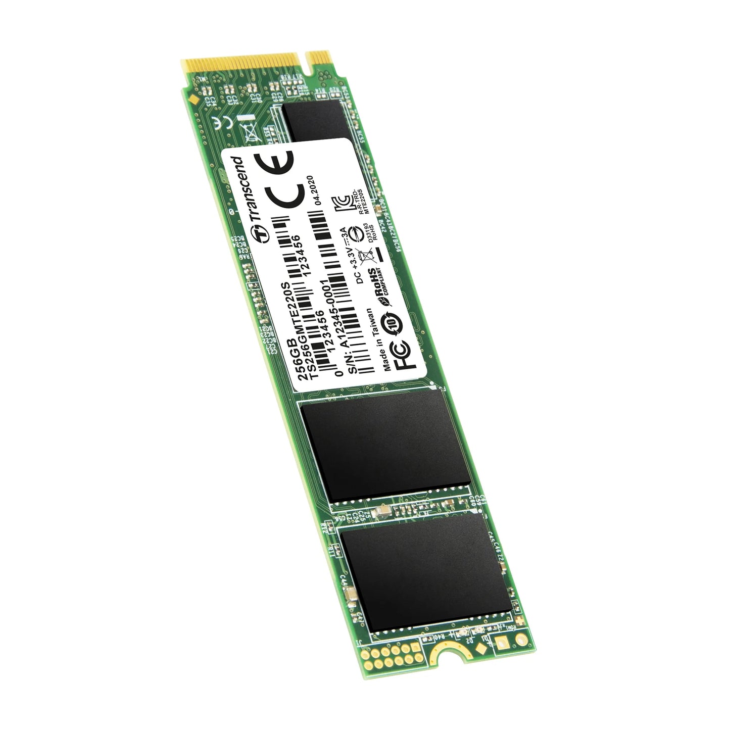 TRANSCEND 256GBMTE220S PCI-E GEN 3x4 NVMe M.2 2280 SSD 3D TLC with DRAM cache - 3300 MB/s Read 1250 MB/s Write - 550 TBW
