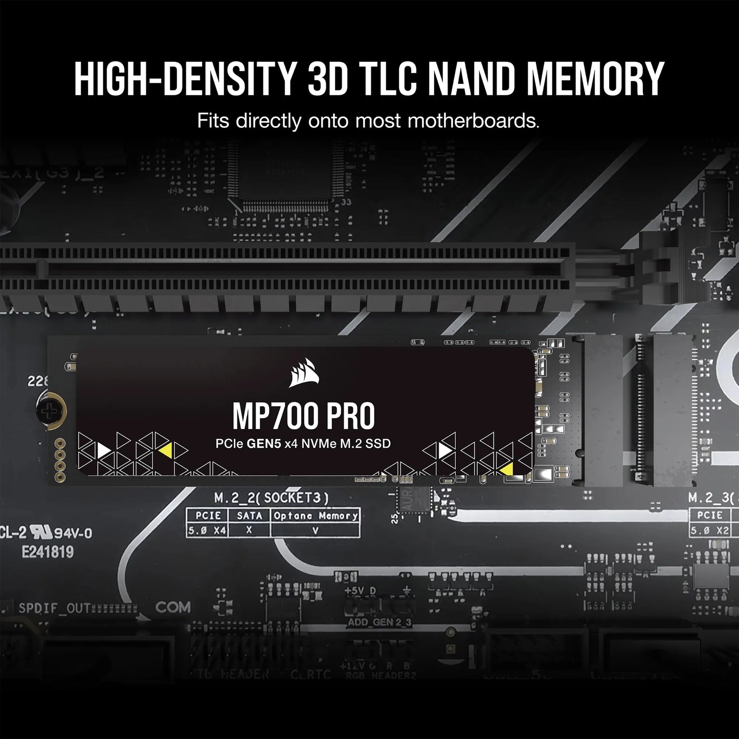 Corsair MP700 PRO 4TB M.2 NVMe PCIe Gen. 5 x4 SSD (no heatsink); Read Up To 12 400MB/s; Write up to 11 800MB/s