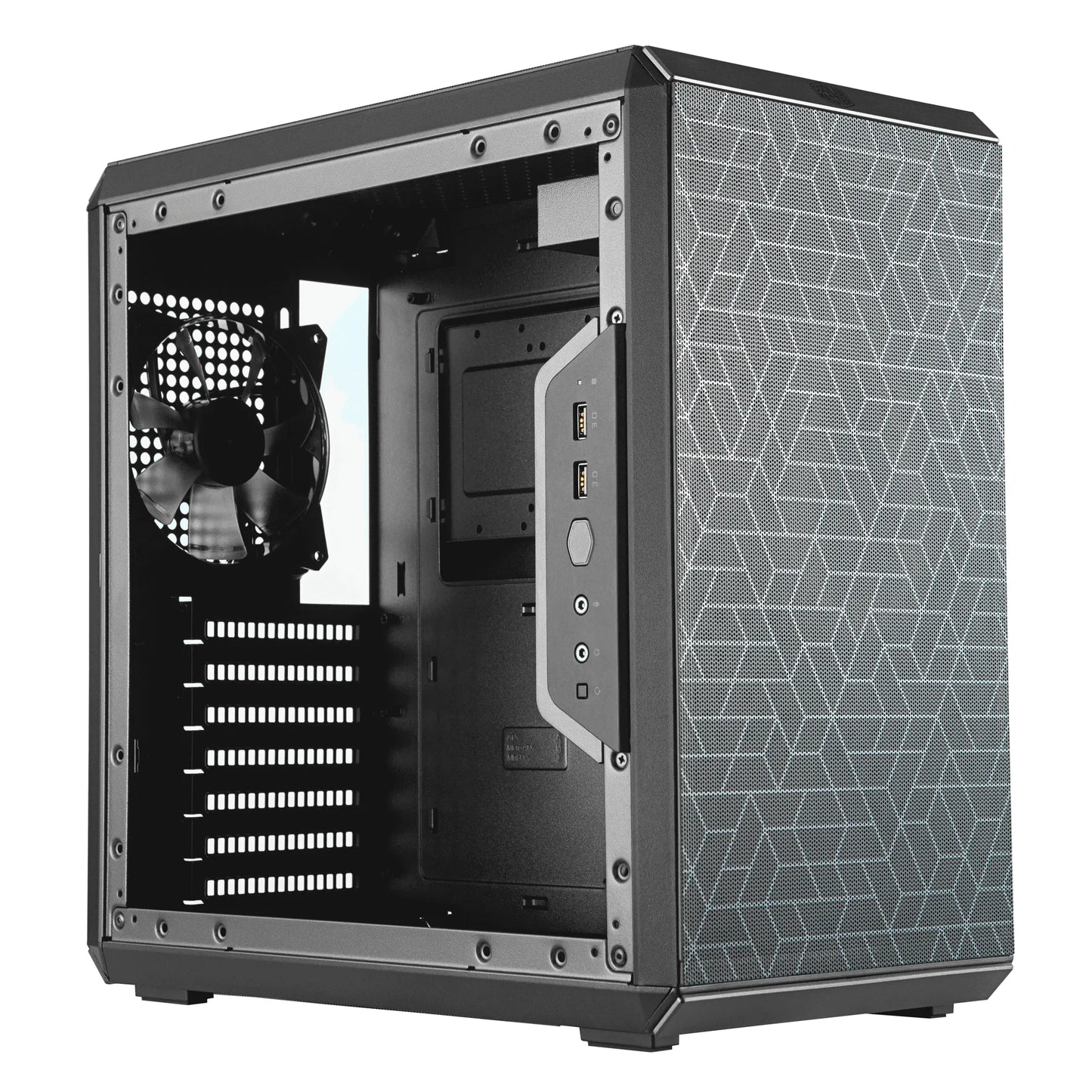 Cooler Master Masterbox Q500L Compact ATX; Orientation & A Movable I/O Panel; Windowed; Fully Perforated Chassis; Magnetic Dust