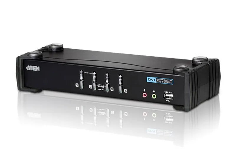 ATEN 4-Port USB2.0 DVI/Audio KVMP Switch/W/(US/EU/OUT) ADP. ATEN; Cables Included