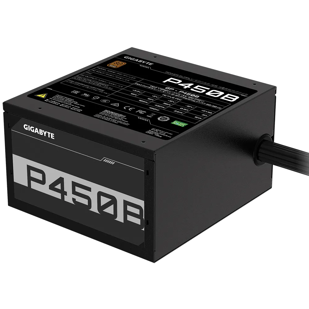 Gigabyte PSU P450B Bronze Certified 450W - 3 Year Warranty; 24/20-pin x 1; CPU 4+4-pin x 1; PCI-E 6+2-pin x 2; SATA x 6; Peri x3