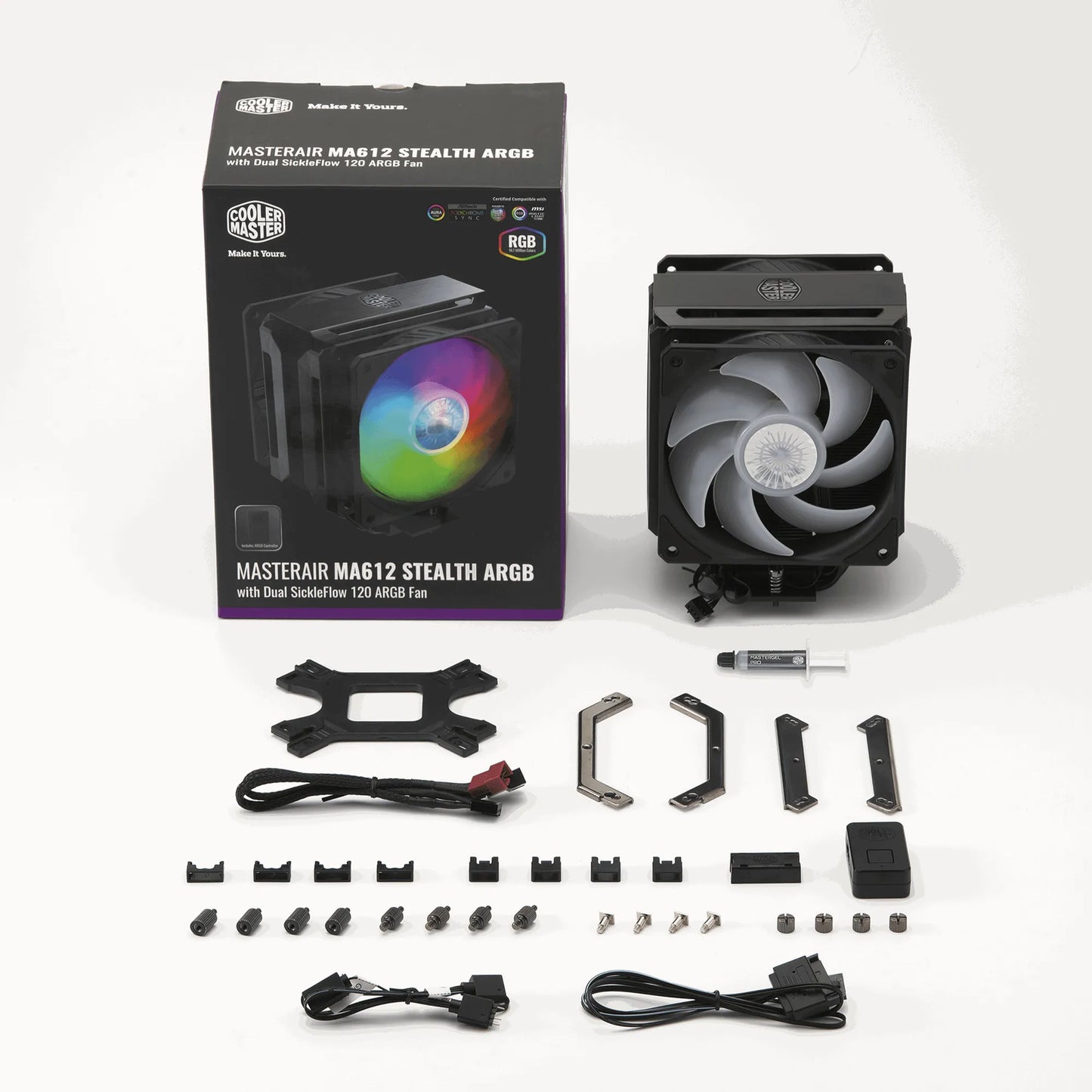 Cooler Master MasterAir MA612 Stealth; Stealth Black; Dual ARGB 120mm Fans; ARGB controller included; compatible with LGA 1700