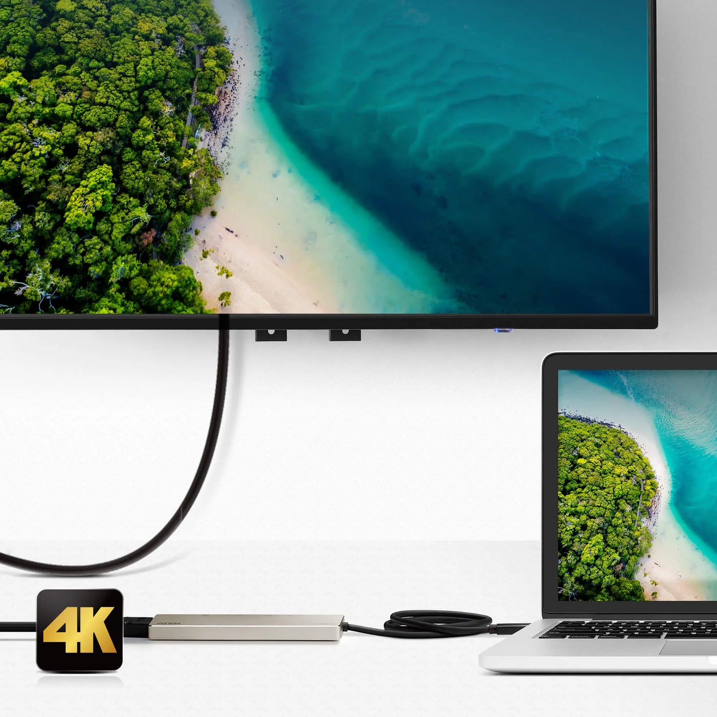 ATEN Dock; 6-in-1 Mini Dock with Power Pass-Through. 1 x HDMI;1 SD/Micro SD Reader;1 x USB-C PD Port;2 x USB 3.2 Type-A ports