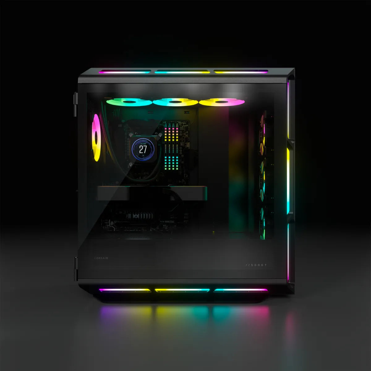 5000T RGB Black Tempered Glass Mid-Tower; 2x 3.5'' | 4x 2.5'' Drive Bays; Up to 360mm Radiator compatible; 4x 120mm fan incl