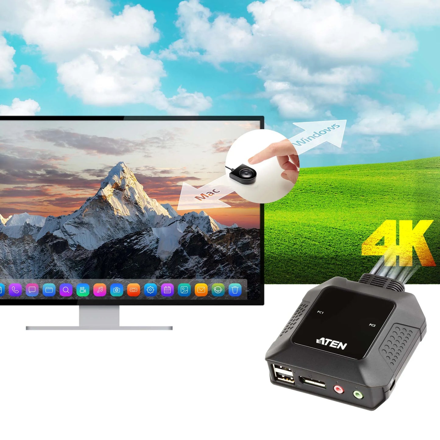 ATEN 2-port USB DisplayPort Cable KVM Switch