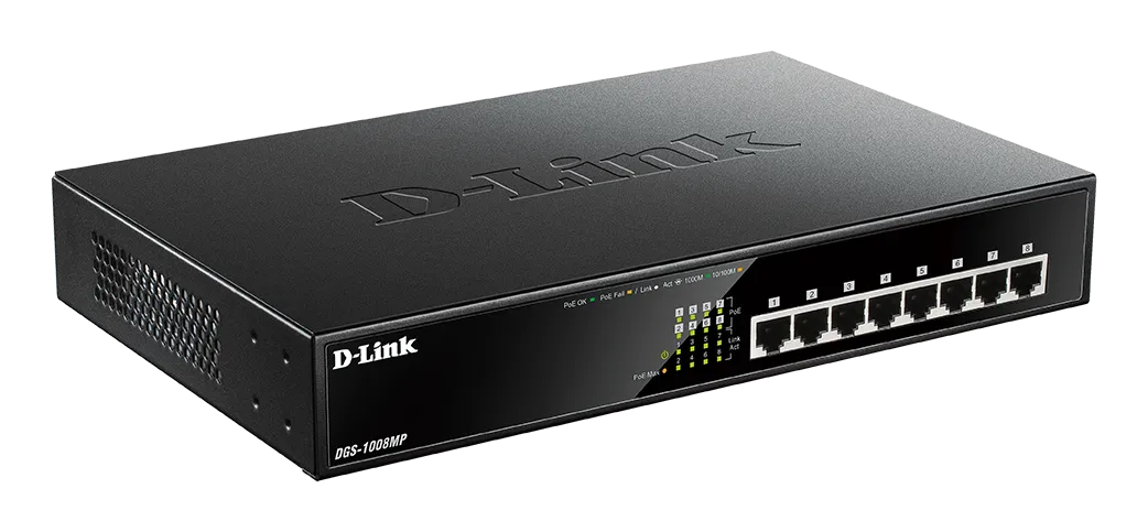D-Link 8-Ports 10/100/1000Mbps Unmanaged Gigabit Switch (Metal Case; 8 x POE ports)