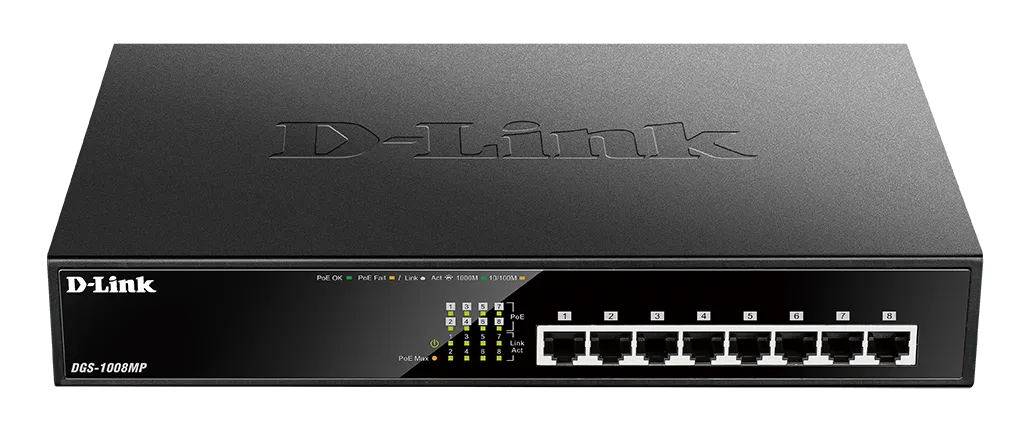 D-Link 8-Ports 10/100/1000Mbps Unmanaged Gigabit Switch (Metal Case; 8 x POE ports)