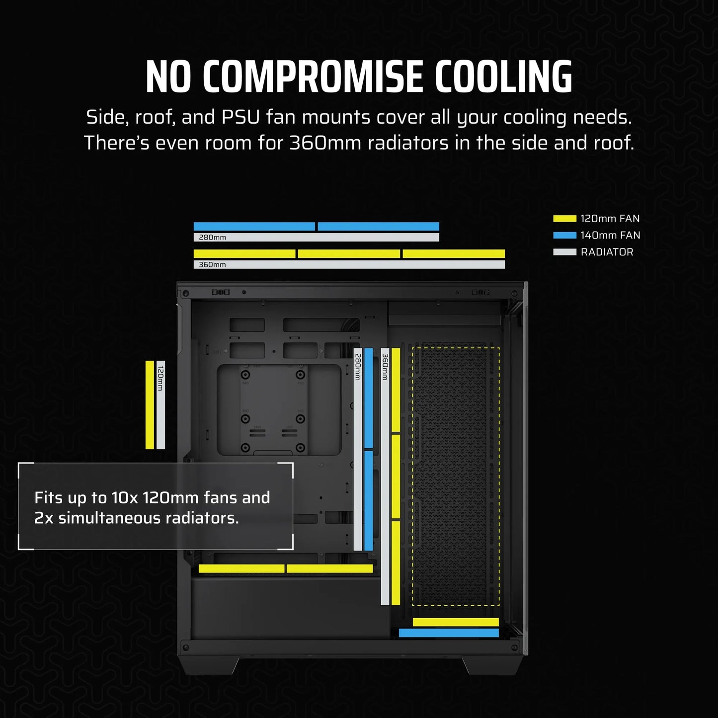 3500X Tempered Glass Black Mid-Tower PC Case; 2x 3.5'' | 2x 2.5'' Drive Bays; Up to 360mm Radiator compatible