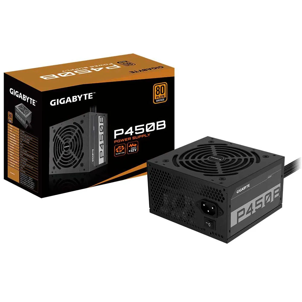Gigabyte PSU P450B Bronze Certified 450W - 3 Year Warranty; 24/20-pin x 1; CPU 4+4-pin x 1; PCI-E 6+2-pin x 2; SATA x 6; Peri x3