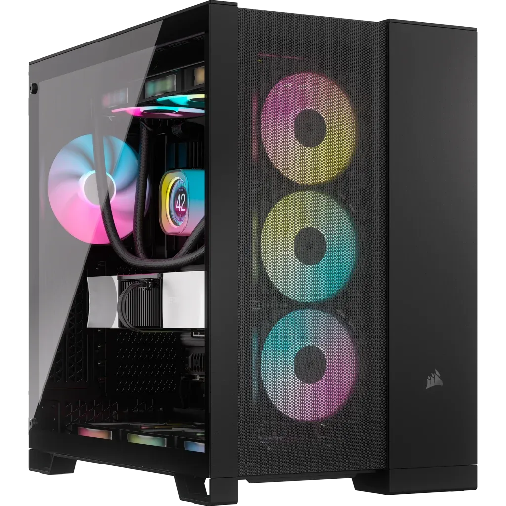 6500D Airflow Black Tempered Glass Mid-Tower; 2x 3.5'' |  2x 2.5'' Drive Bays; Up to 360mm Radiator compatible