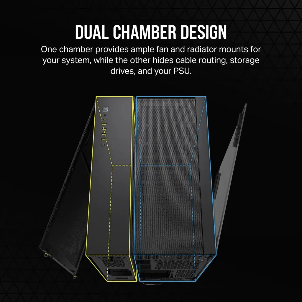 6500D Airflow Black Tempered Glass Mid-Tower; 2x 3.5'' |  2x 2.5'' Drive Bays; Up to 360mm Radiator compatible