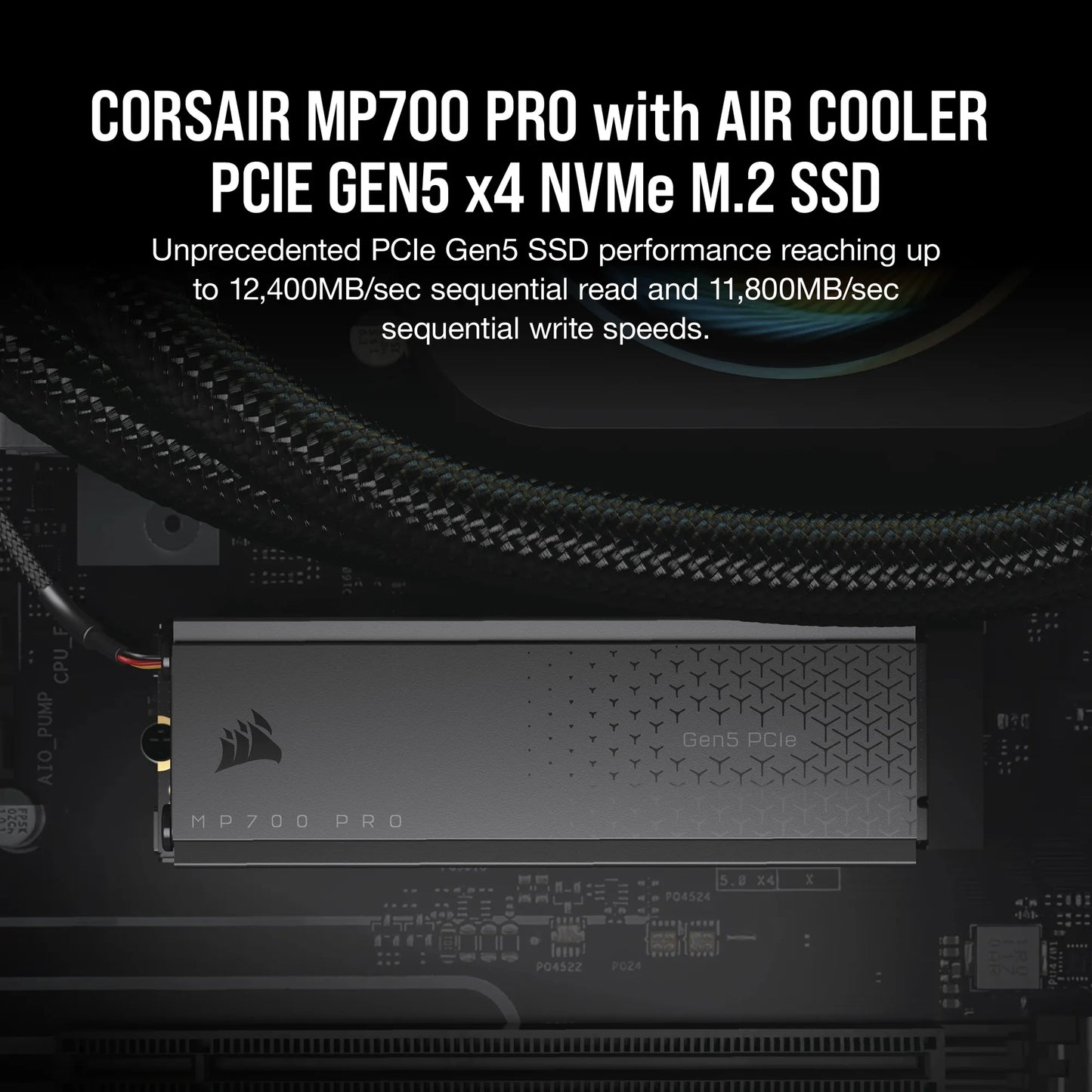 Corsair MP700 PRO 2TB M.2 NVMe PCIe Gen. 5 x4 SSD with Cooler; Read Up To 12 400MB/s; Write up to 11 800MB/s