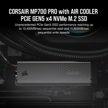 Corsair MP700 PRO 1TB M.2 NVMe PCIe Gen. 5 x4 SSD with Cooler; Read Up To 11 700MB/s; Write up to 9600MB/s