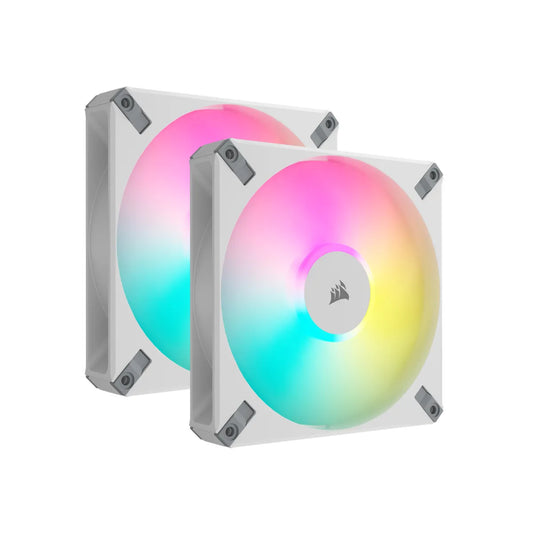 CORSAIR AF ELITE Series; AF140 RGB ELITE WHITE; 140mm Fluid Dynamic RGB Fan with AirGuide; Dual Pack with Lighting Node CORE