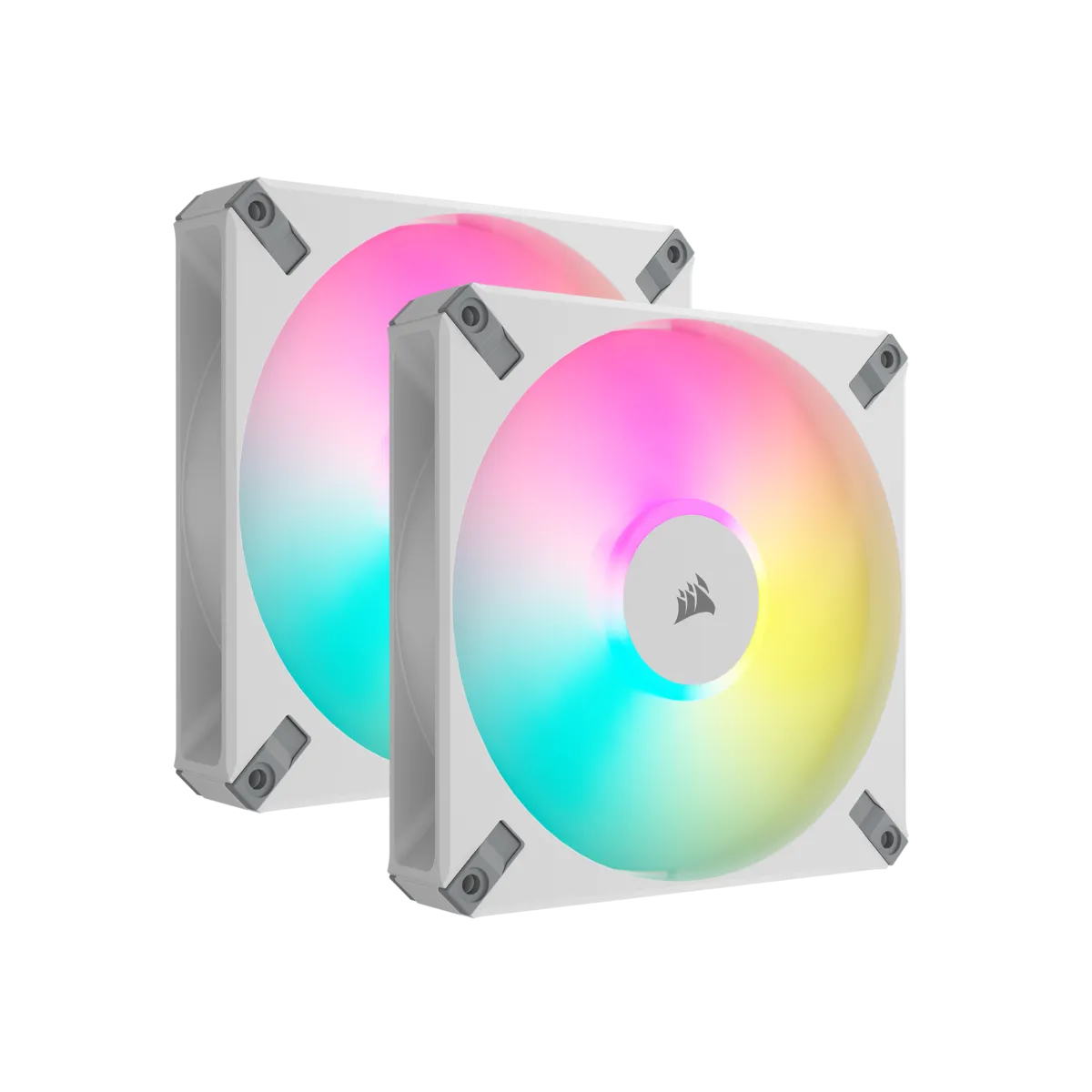 CORSAIR AF ELITE Series; AF140 RGB ELITE WHITE; 140mm Fluid Dynamic RGB Fan with AirGuide; Dual Pack with Lighting Node CORE