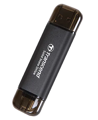 TRANSCEND 512 GB ESD310C USB3.2 TYPE A & C (USB 10Gbps) OTG COMPACT PORTABLE SSD  - Read 1050MB/s Write 950 MB/s - Black