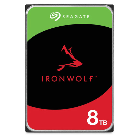 Seagate Ironwolf ST8000VN002 8TB 3.5'' HDD NAS Drives; SATA 6GB/s Interface; 1-8 Bays Supported; MUT: 180TB/Year; RV: Yes; Dual