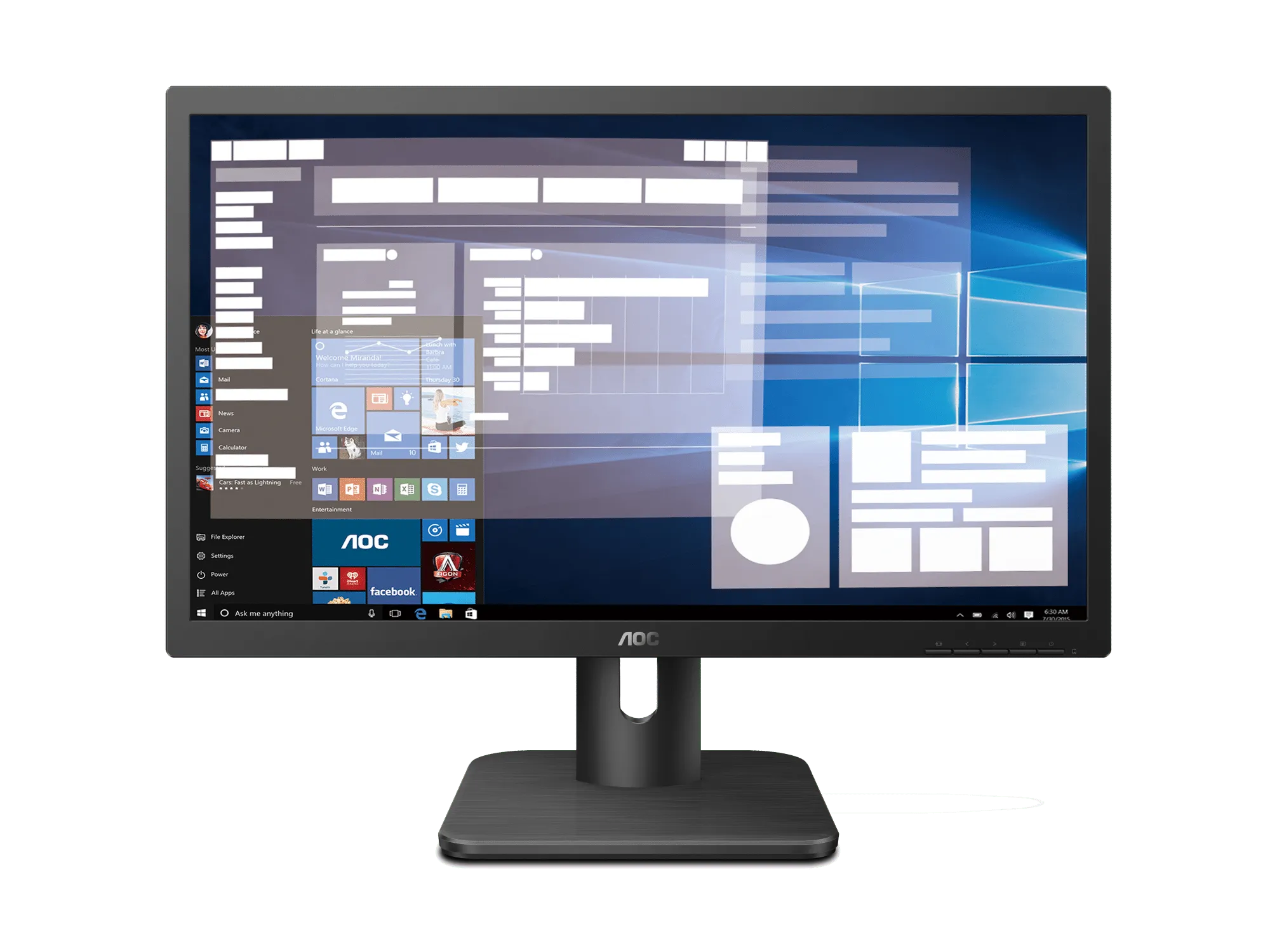 AOC 20E1H Monitor|19.5 inch|TN HD+ 1600x900|HDMI|VGA|VESA|Flicker Free|Low Blue Mode|Internal Power Supply|3YR Warranty