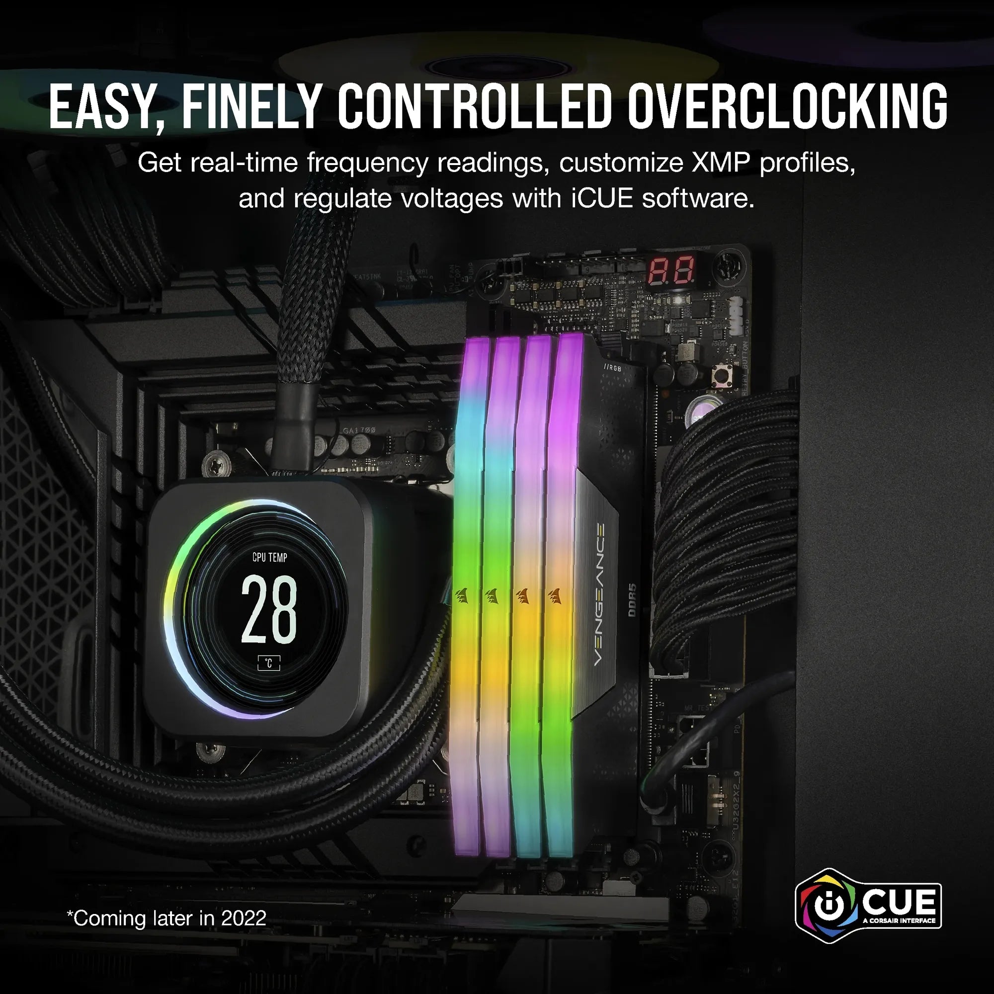 Corsair VENGEANCE® RGB 128GB (4 x 32GB) DDR5 DRAM 5600 C40 Memory Kit; 40-40-40-77; 1.25V Intel XMP - Black.