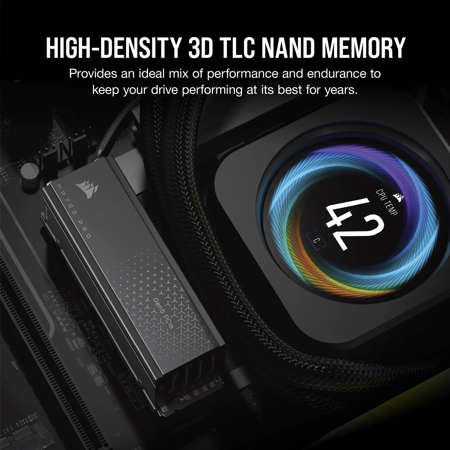 Corsair MP700 PRO 2TB M.2 NVMe PCIe Gen. 5 x4 SSD with Cooler; Read Up To 12 400MB/s; Write up to 11 800MB/s
