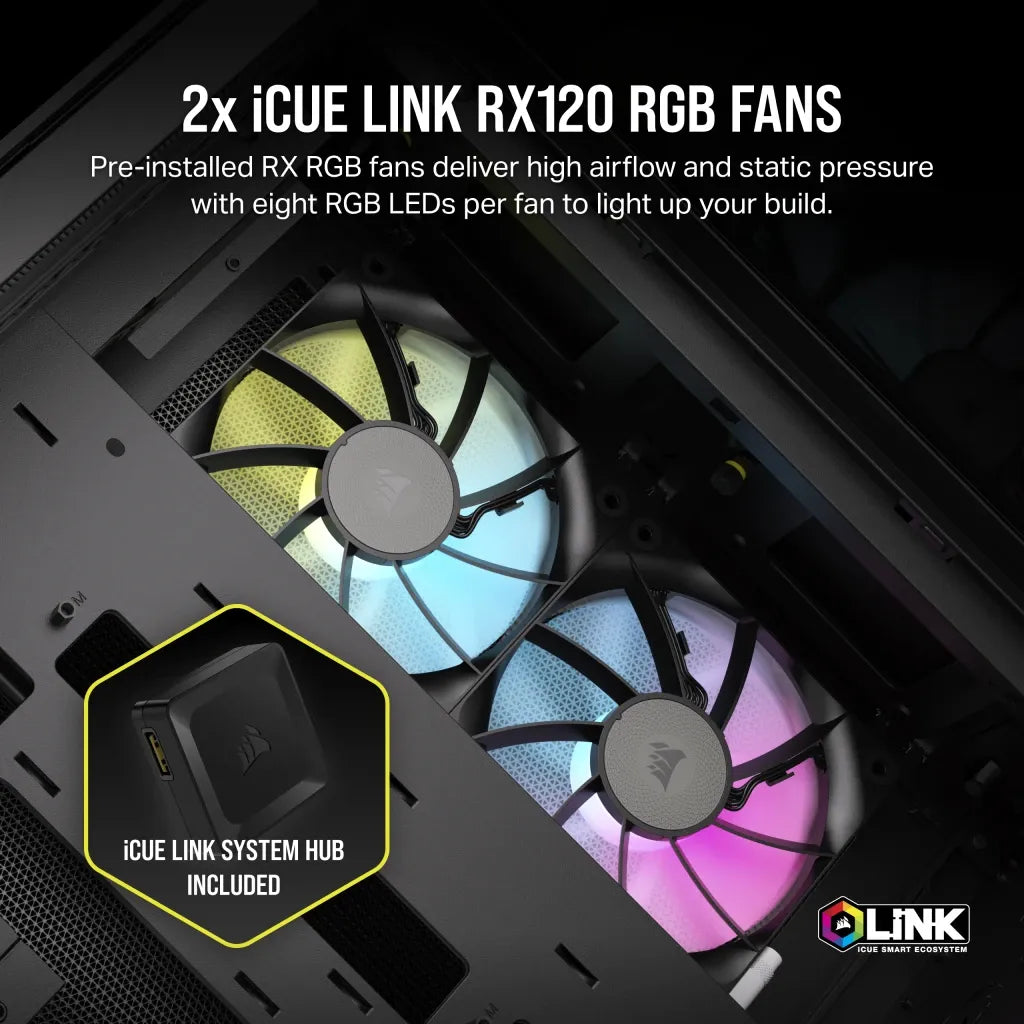 2500X RGB Micro ATX Black Dual Chamber PC Case; 2x 3.5'' |  2x 2.5'' Drive Bays; Up to 360mm Radiator; 2x 120mm fan incl