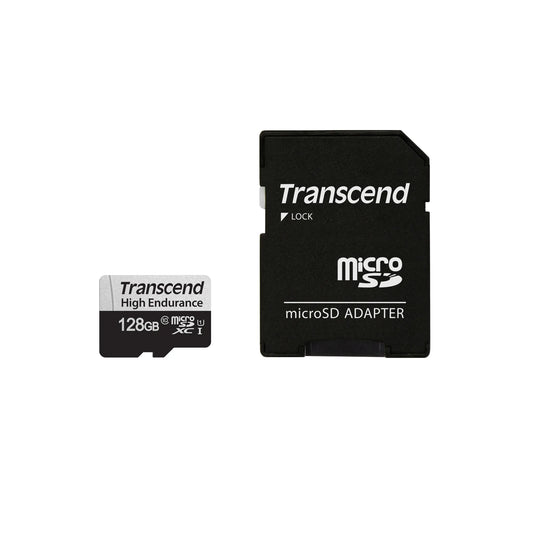 TRANSCEND 350V 128GB HIGH ENDURANCE MICRO SD UHS-I  U1 CLASS10 - READ 100 MB/S - WRITE 45MB/S -  WITH SD ADPTOR