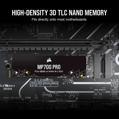 Corsair MP700 PRO 1TB M.2 NVMe PCIe Gen. 5 x4 SSD (no heatsink); Read Up To 11 700MB/s; Write up to 9600MB/s