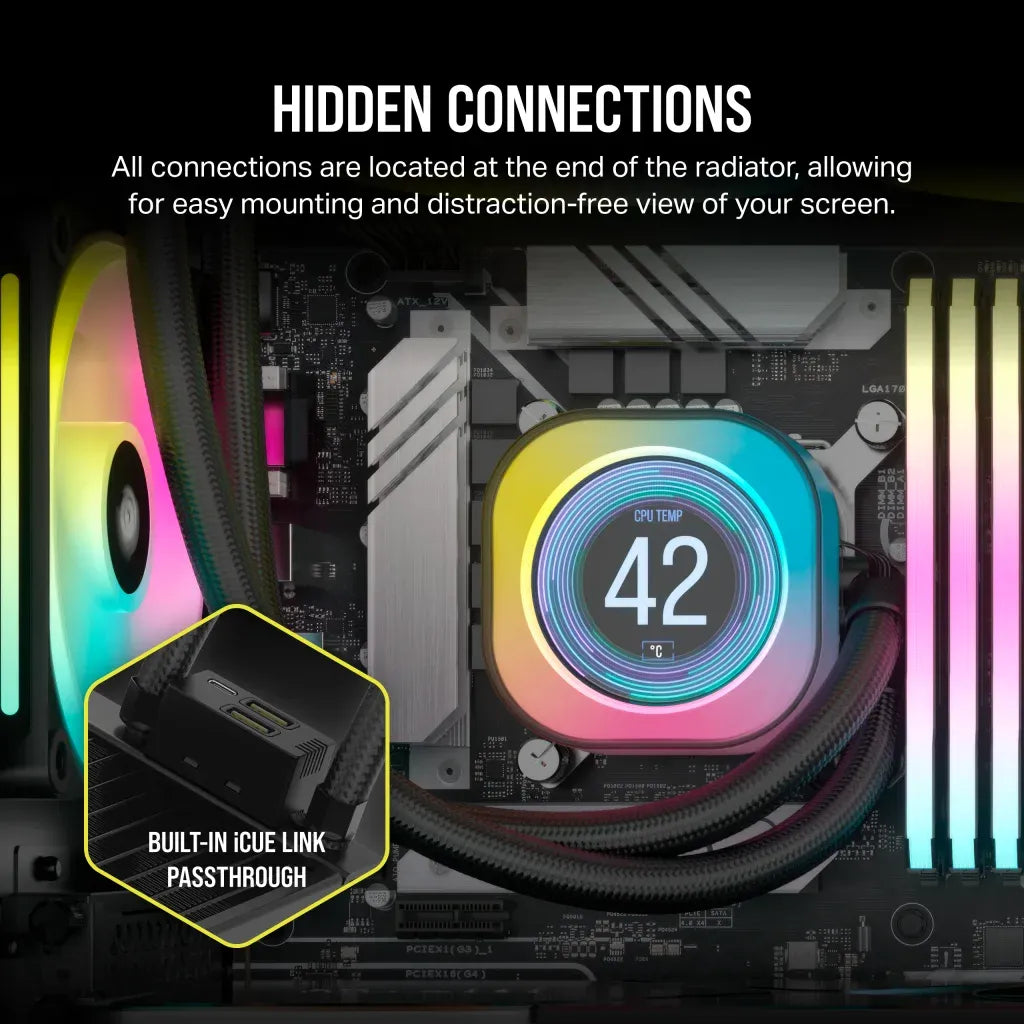 Corsair iCUE LINK H150i LCD Liquid CPU Cooler - QX120 RGB Fans - 360mm Radiator - Fits Intel® LGA 1700; AMD® AM5 - iCUE LINK Sys