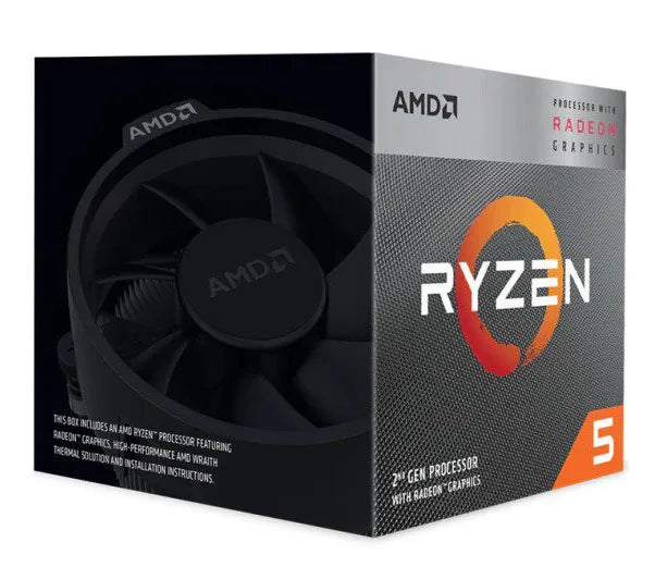 AMD RYZEN 5 3400G SKT AM4 CPU; 4 Core/8 Thread; Base Clock 3.7GHz;  Boost Clock 4.2GHz; 6 MB TDP 65W; RX Vega Graphics Cooler in