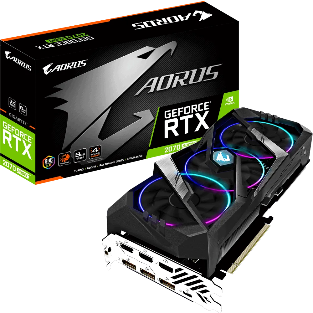 GIGABYTE Aorus nVidia RTX 2070 Super - 8GB GDDR6 3xHDMI/3xDP/USB-C NVLink SLI