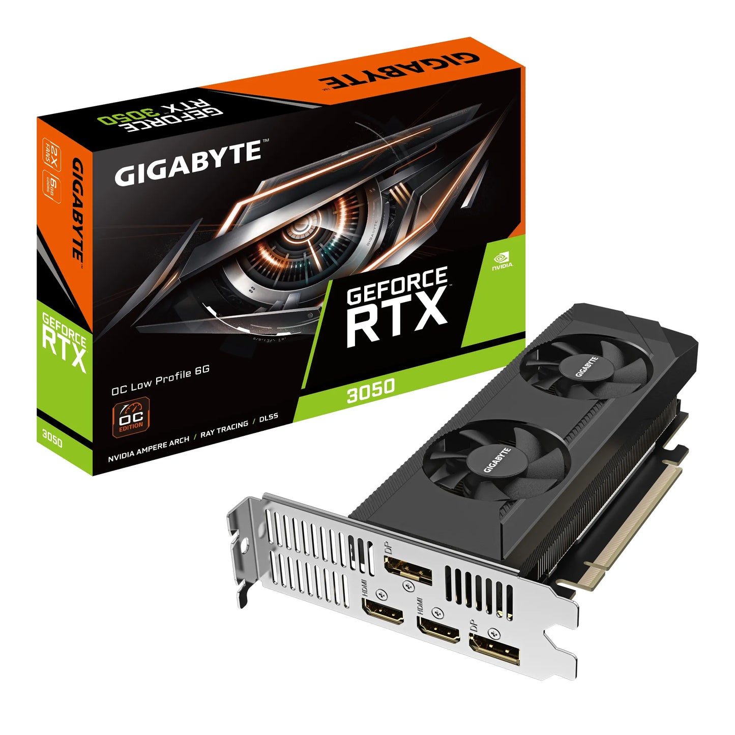 GIGABYTE nVidia GeForce RTX 3050 OC -6GB GDDR6; 96-Bit Memory Bus; PCI Express 4.0; 2x HDMI; 2x DisplayPort; Low Profile