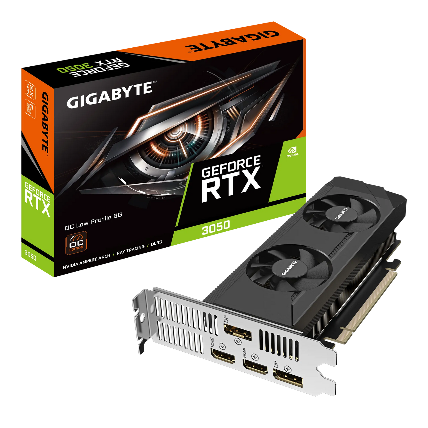 GIGABYTE nVidia GeForce RTX 3050 OC -6GB GDDR6; 96-Bit Memory Bus; PCI Express 4.0; 2x HDMI; 2x DisplayPort; Low Profile