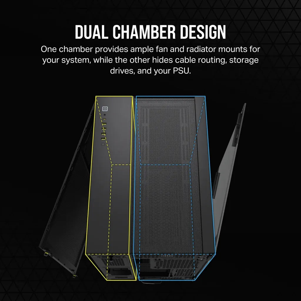 6500D Airflow Black Tempered Glass Mid-Tower; 2x 3.5'' |  2x 2.5'' Drive Bays; Up to 360mm Radiator compatible