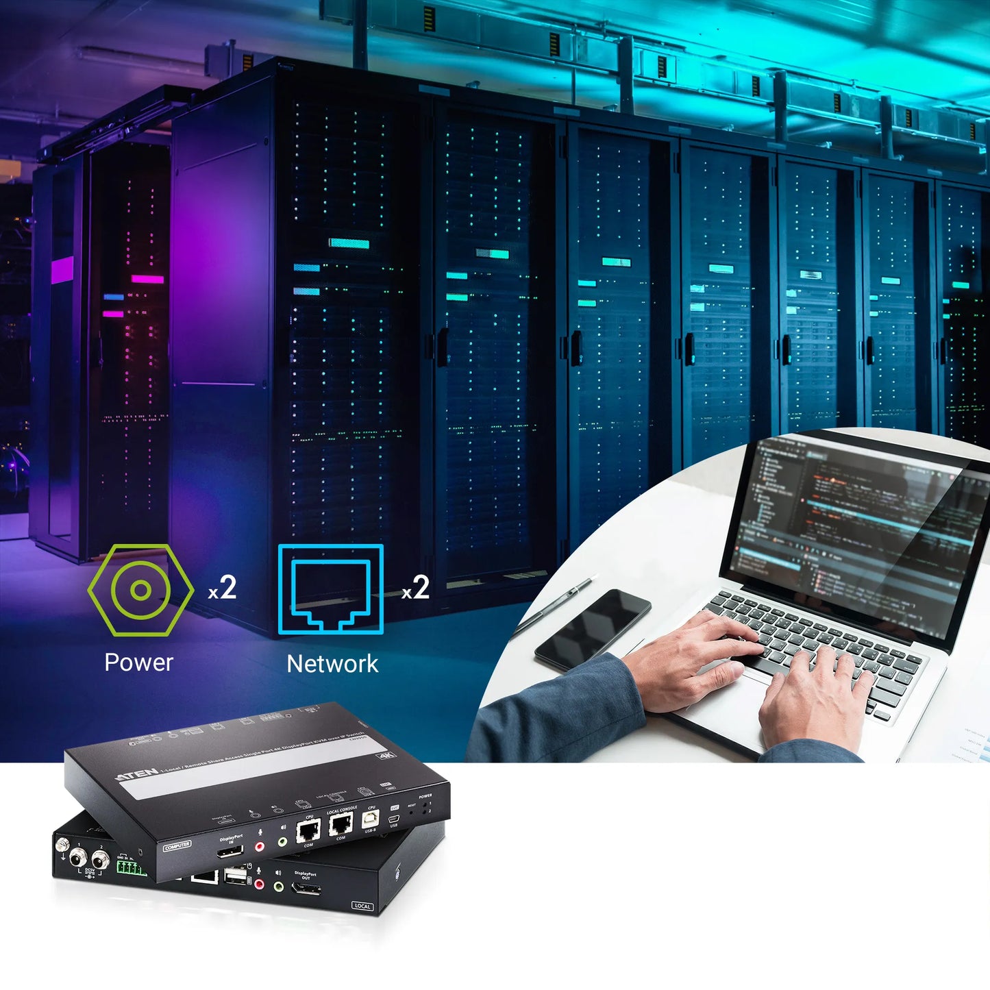 ATEN 1-Local/Remote Share Access Single Port 4K DisplayPort KVM over IP Switch .