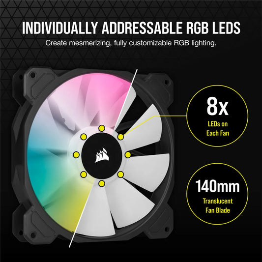 Corsair SP140 RGB ELITE; 140mm RGB LED Fan with AirGuide; Single Pack  - Requires Corsair hub.