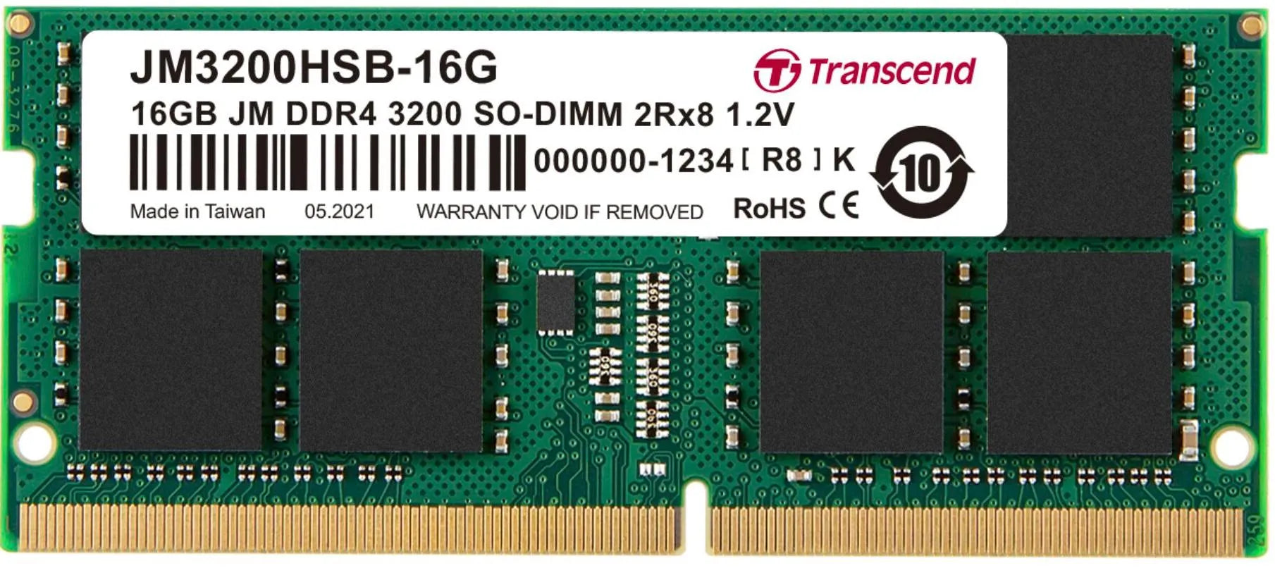 TRANSCEND JET MEMORY 16GB DDR4-3200 NOTEBOOK SO-DIMM 2RX8 CL22