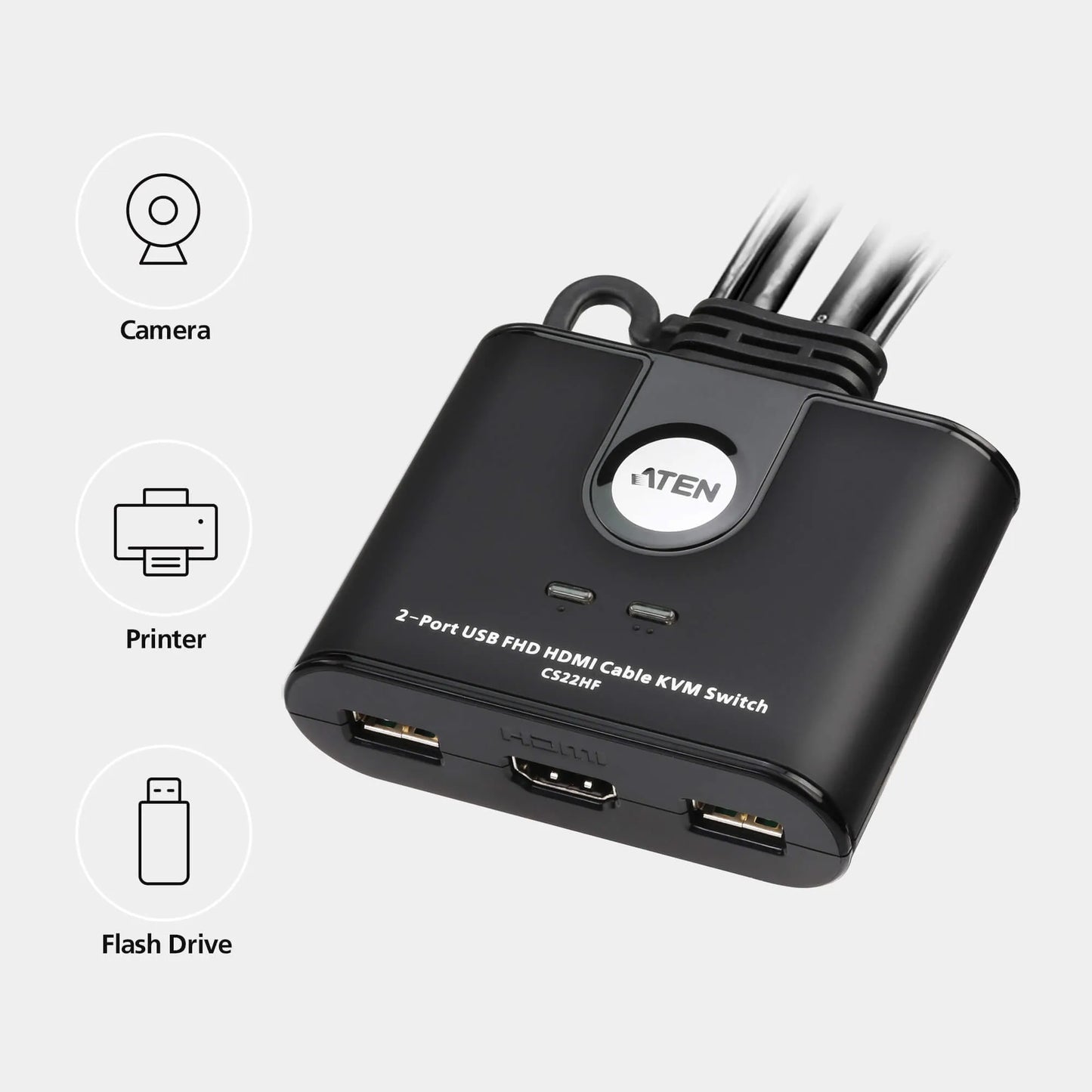 ATEN 2-Port USB 4K HDMI Cable KVM Switch with Remote Port Selector