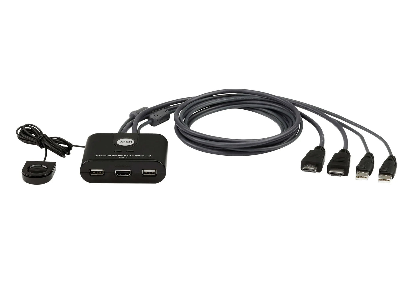 ATEN 2-Port USB 4K HDMI Cable KVM Switch with Remote Port Selector