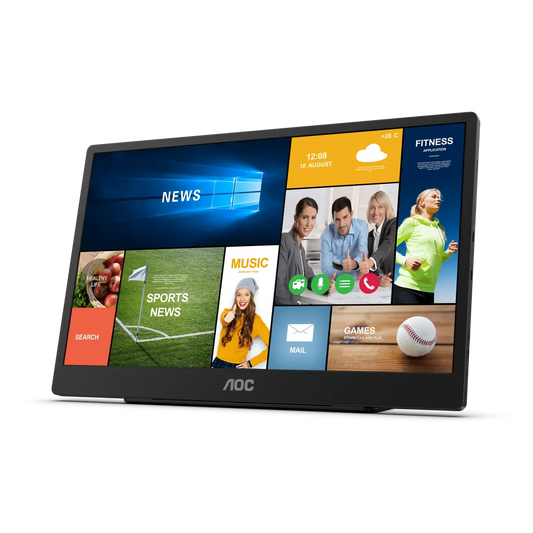 AOC-16T3E Monitor|USB C Powered|15.6 inch|IPS FHD 1920x1080|Portable|USB-C Powered x 2|Carry case|Pivot|VESA