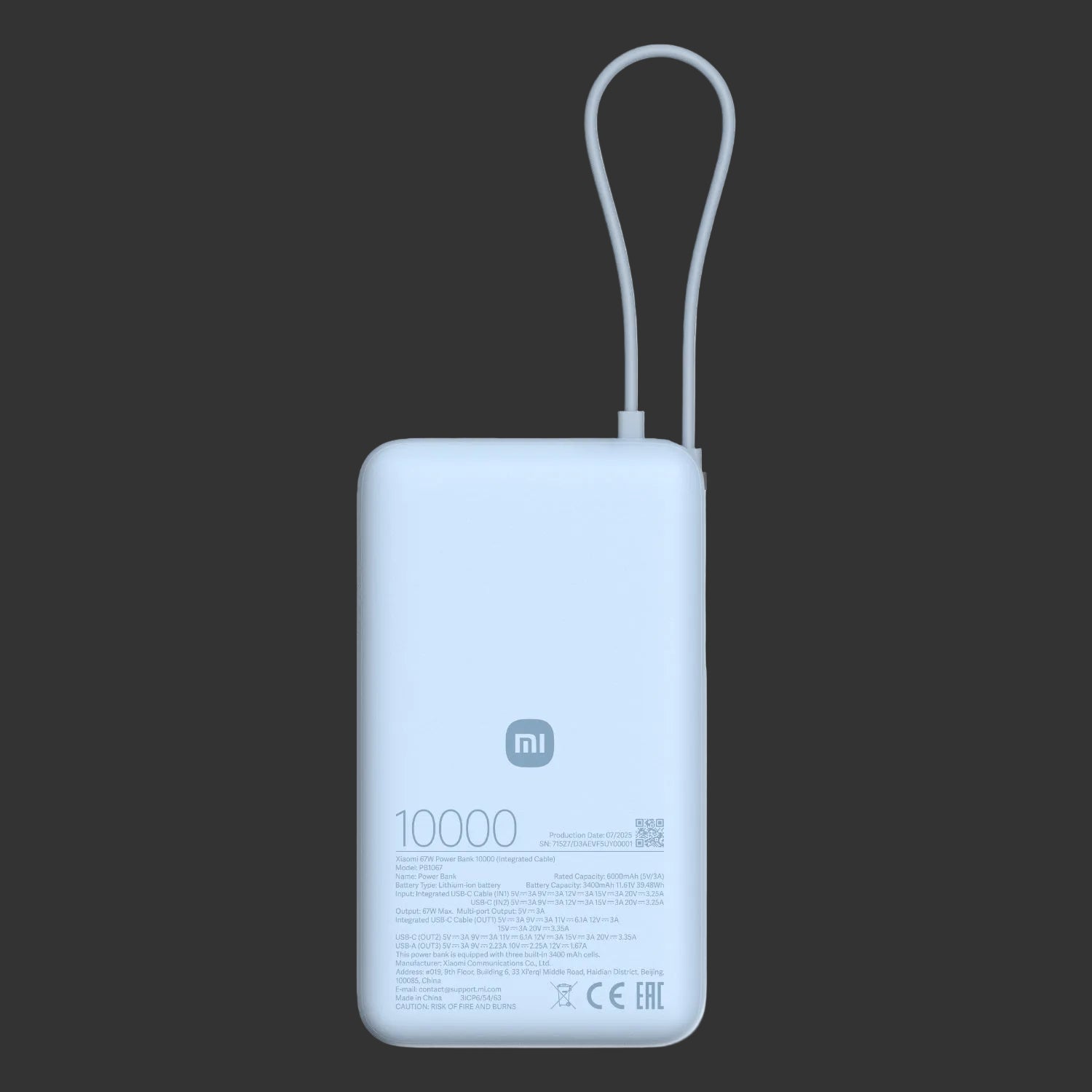 Xiaomi 67W Power Bank 10000mAh (Integrated Cable) - Ice Blue