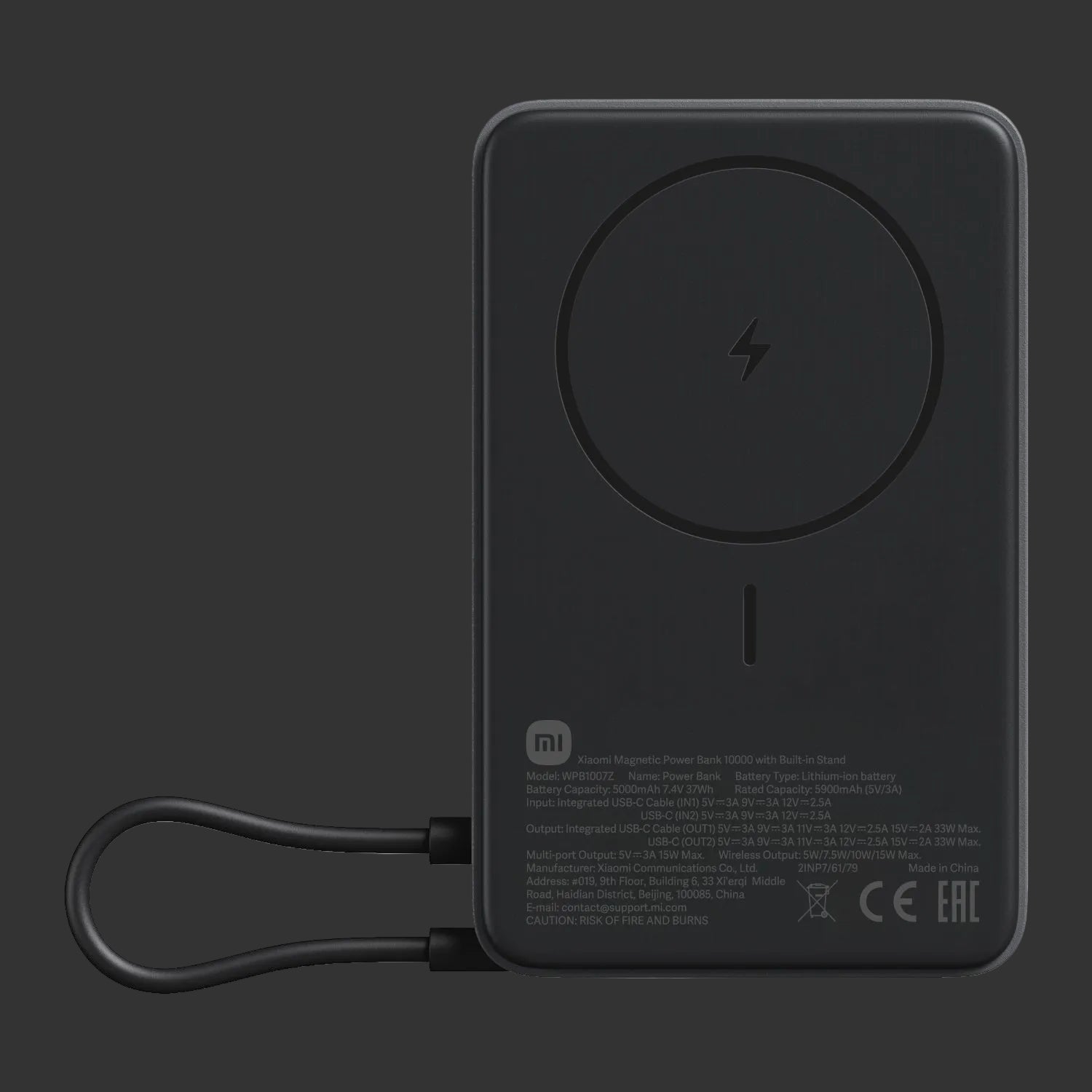 Xiaomi Magnetic Power Bank 10000mAh with Built-in Stand - Dark Grey